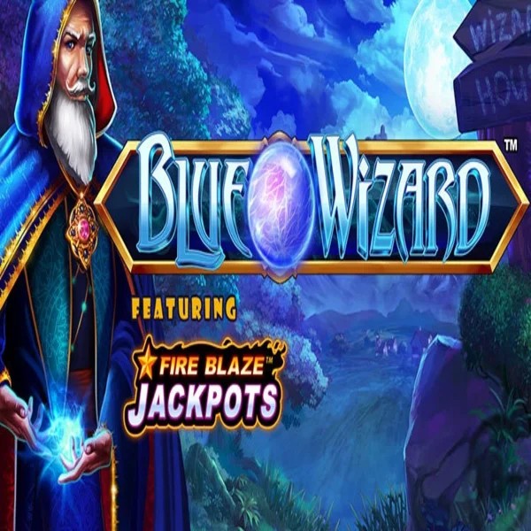 Official Slots logo: Blue Wizard Fire Blaze Jackpots by Rarestone Gaming at Sankra Casino