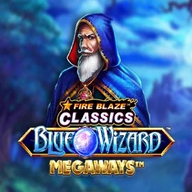 Fire Blaze Blue Wizard Megaways slot logo by Rarestone Gaming at Sankra Casino